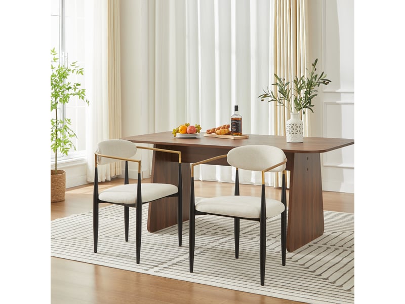  Lot de 2 chaises de salle à manger beiges, noires et dorées avec accoudoirs  - Conforama D