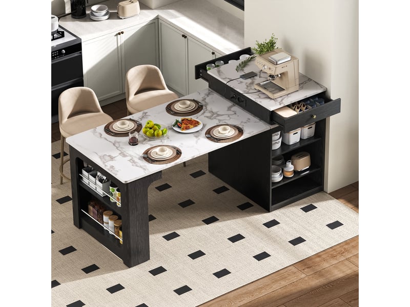  Table à manger extensible avec prises électriques, effet marbre et mdf  - Conforama B