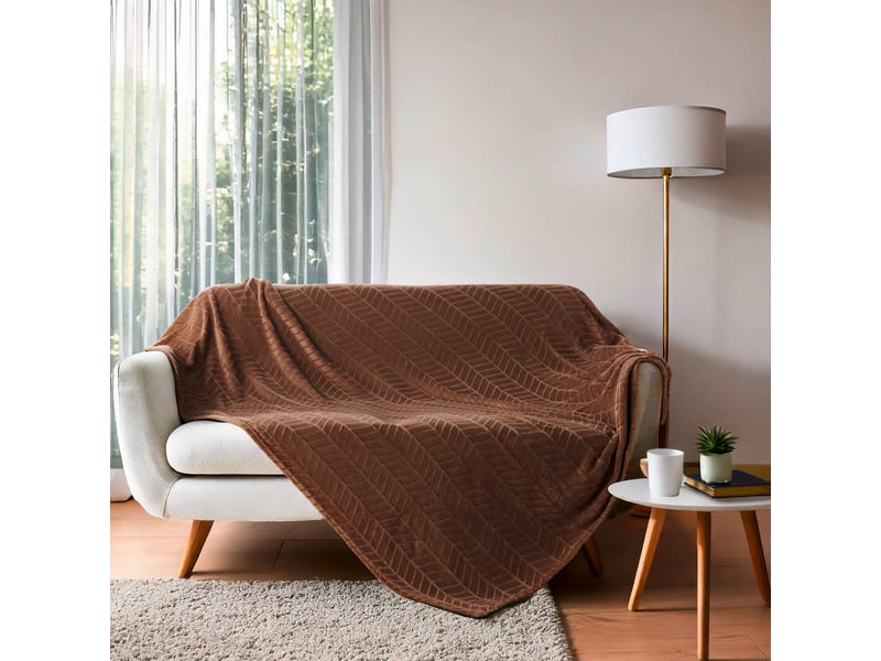  Plaid flanelle en relief arya 180x220cm choco  - Conforama D