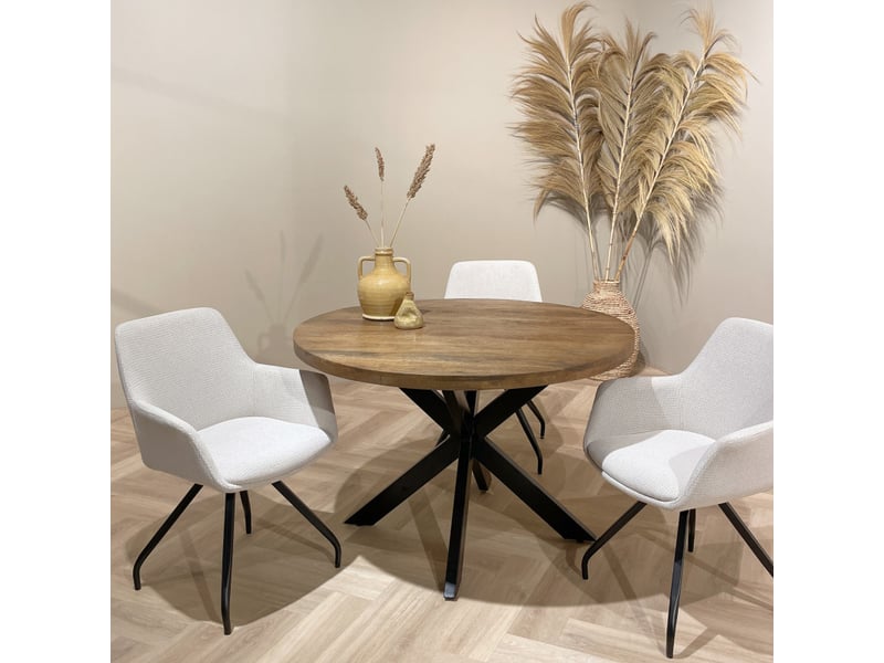 Bari-table à manger ronde 6 personnes d150 en bois massif  - Conforama B