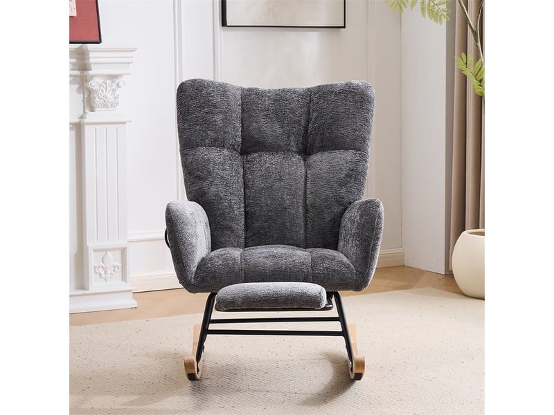  Fauteuil à bascule - 63 x 92 x 89 cm - fauteuil relax glider en chenille avec soutien lombaire gonflable - gris  - Conforama B