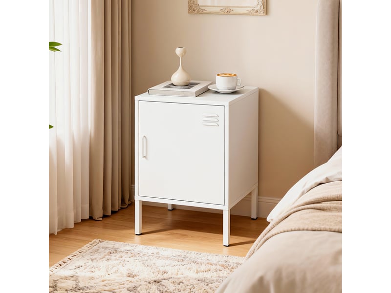 Table de chevet en acier, table d'appoint multifonctionnelle, étagère réglable, pour chambre ou salon, blanche  - Conforama C