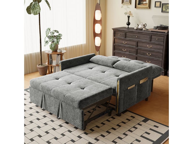  Canapé droit convertible 2 places en chenille gris, dossier réglable, 125 cm IKSETERA TRADING LTD - Conforama E