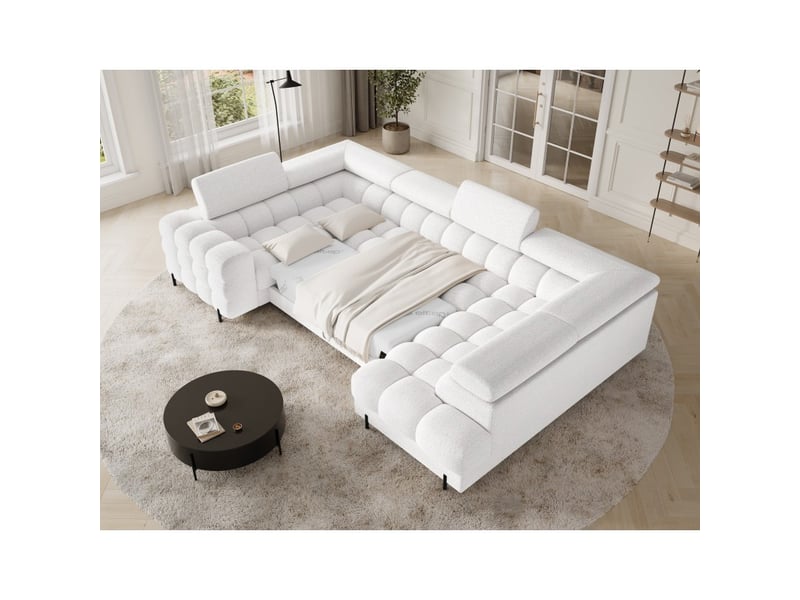 Canapé panoramique convertible factory 3 places blanc – angle droit avec coffre - Conforama B