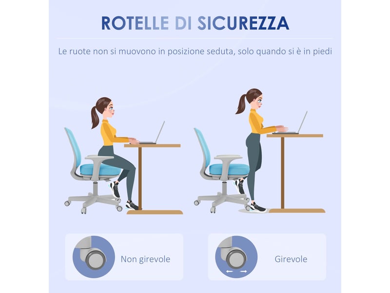  Fauteuil de bureau ergonomique inclinable à hauteur réglable et 5 roulettes, 55 x 48 x 82,5-94,5 cm, bleu  - Conforama E