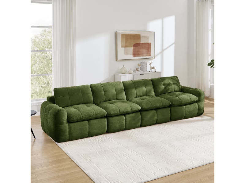 Canapé droit modulable 4 places en chenille vert – 334 x 97 x 68 cm Fay Lum - Conforama D