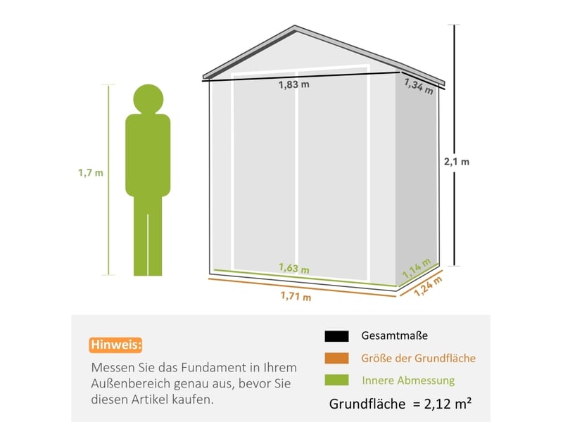  Abri de jardin métal 183x134x210 cm – gris – double porte verrouillable, fenêtre et aération latérale  - Conforama C