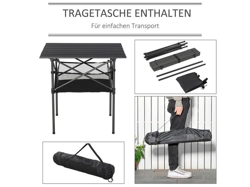  Table 70 x 70 x 69 cm pliante en aluminium légère et transportable sac filet intégré coloris noir  - Conforama B