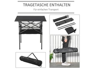 Table 70 x 70 x 69 cm pliante en aluminium légère et transportable sac filet intégré coloris noir