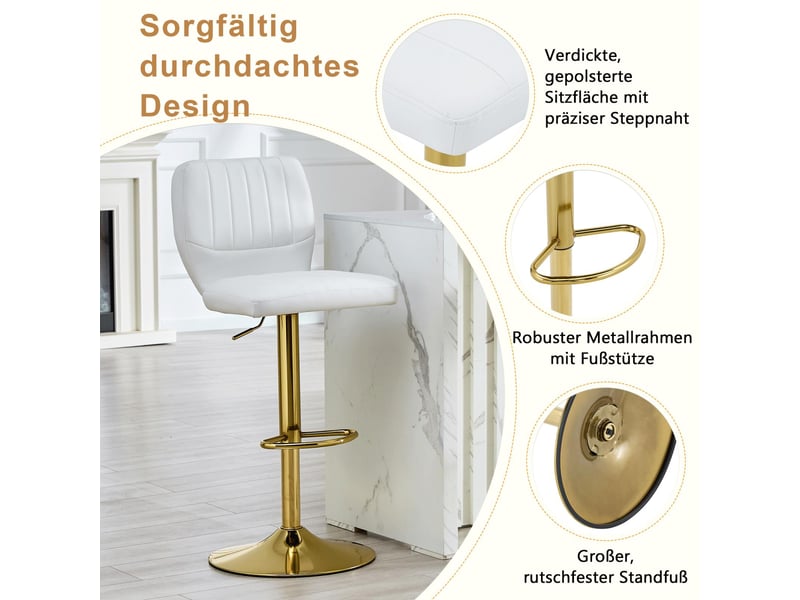 Tabouret de bar réglable 52 x 45 x 93-114 cm - siège pivotant à 360° -avec dossier et pédales en métal - cuir - blanc - Conforama E