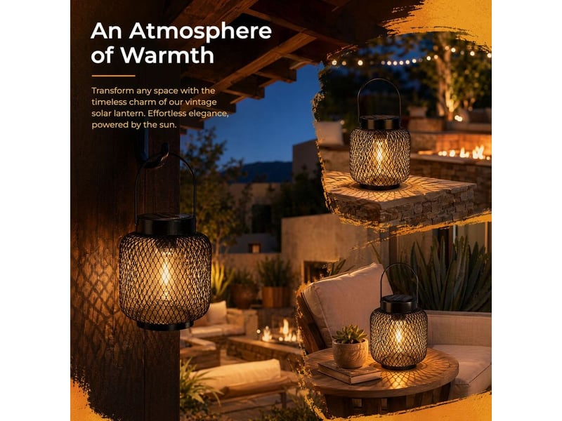 Lot de 2 lanternes solaires de jardin led, lampes suspendues métal étanches, éclairage décoratif pour terrasse, arbre et chemin - Conforama E