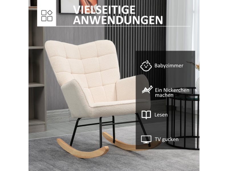  Fauteuil à bascule -fauteuil de relaxation avec polaire berbère -pour chambre à coucher - jusqu'à 120 kg - beige - 71 x 92 x 101 cm  - Conforama D