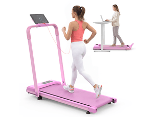 Tapis de course pliable 3 en 1 rose avec inclinaison réglable, connexion aux applications, charge 120 kg