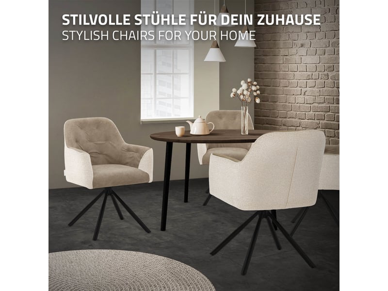 Ml-design chaise salle à manger pivotante 360° en tissu tissé et simili, avec accoudoirs et dossier, structure en acier, pieds réglables, rembourrage confortable, pour salon cuisine, 120 kg, beige ECD Germany GmbH - Conforama E