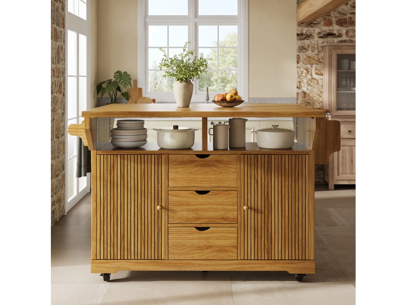  Desserte de cuisine 142.5x80x95 cm plans rabattables mdf métal marron foncé  - Conforama C
