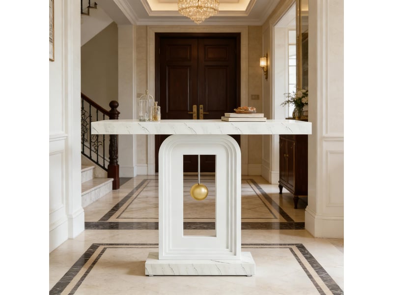  Console étroite en mdf effet marbre blanc 100x30x82 cm  - Conforama E