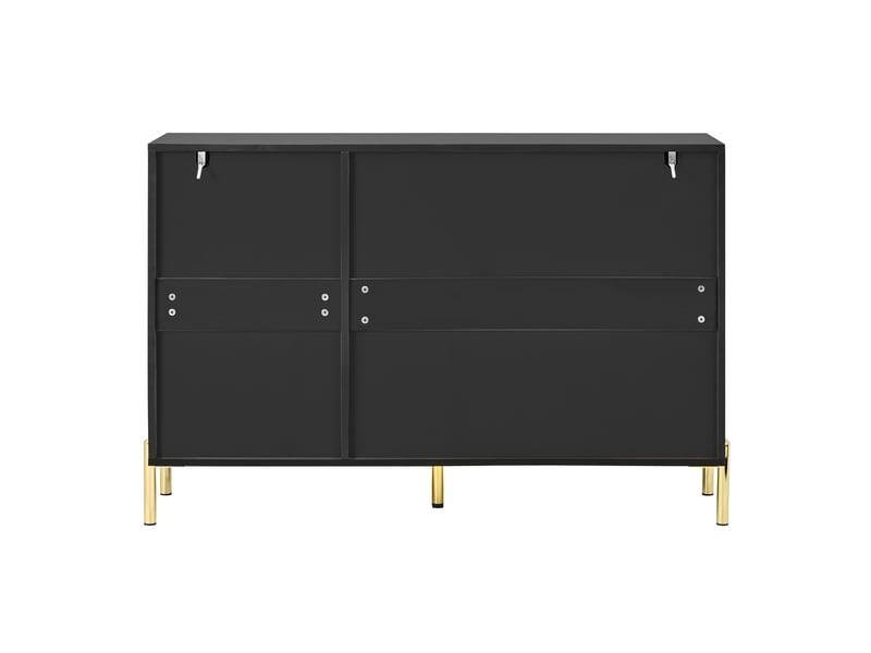  Buffet noir moderne 120x80cm, meuble de rangement 3 portes avec étagères réglables et pieds dorés en métal pour salon  - Conforama A