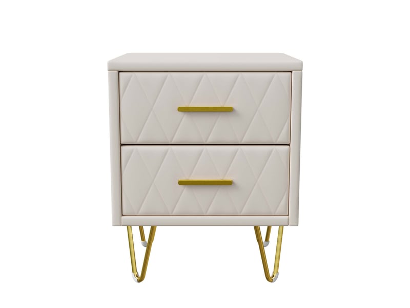  Lot de 2 tables de chevet, 41x35.5x51 cm, avec 2 tiroirs, pieds en métal doré, style moderne, beige  - Conforama A