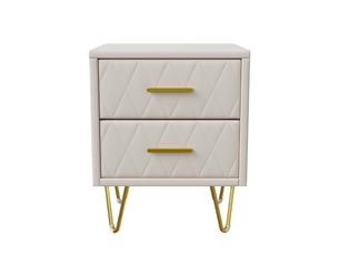 Lot de 2 tables de chevet, 41x35.5x51 cm, avec 2 tiroirs, pieds en métal doré, style moderne, beige