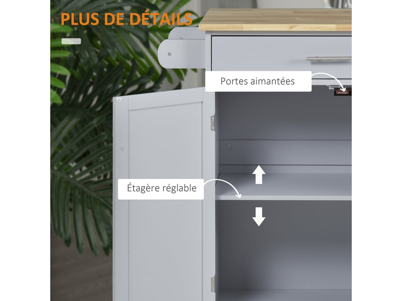 Desserte de cuisine sur roulettes chariot de ilot service de cuisine avec tiroir de placard et porte-torchons - gris  - Conforama W