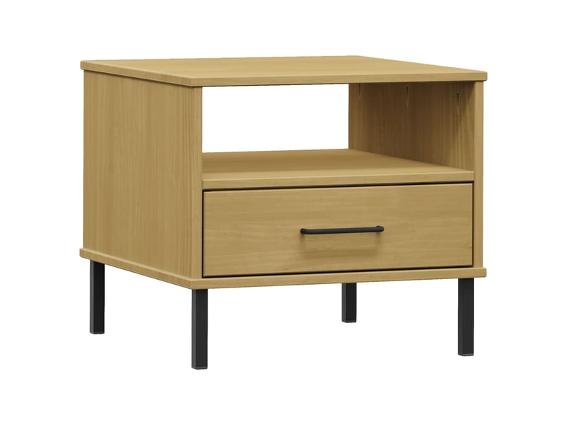  Table de chevet - cabinet de chevet - table de nuit avec pieds en métal marron bois pin massif oslo  - Conforama A