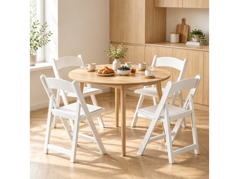 Lot de 4 chaises pliantes en résine avec assise rembourrée en pu, blanches  - Conforama B