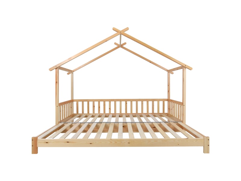  Lit cabane extensible 90-180x200 cm avec gigogne, pin, naturel, sans matelas  - Conforama C
