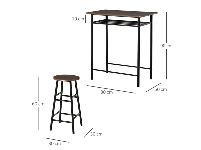  Ensemble bar 3 pièces, table et 2 tabourets, étagère, style industriel, noirchêne  - Conforama E
