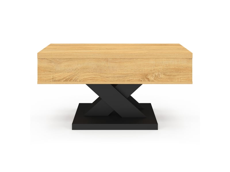  Table basse rectangulaire plateau relevable convertible en table à manger alicia 90 cm bois et pied noir  - Conforama C