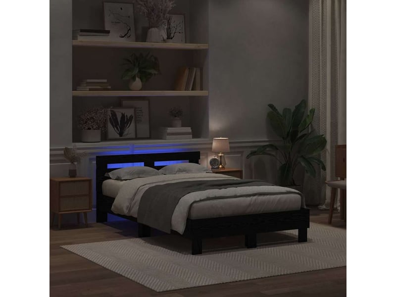 Lit double- lit adulte - cadre de lit chêne noir 135 x 190 cm bois d'ingénierie - Conforama B