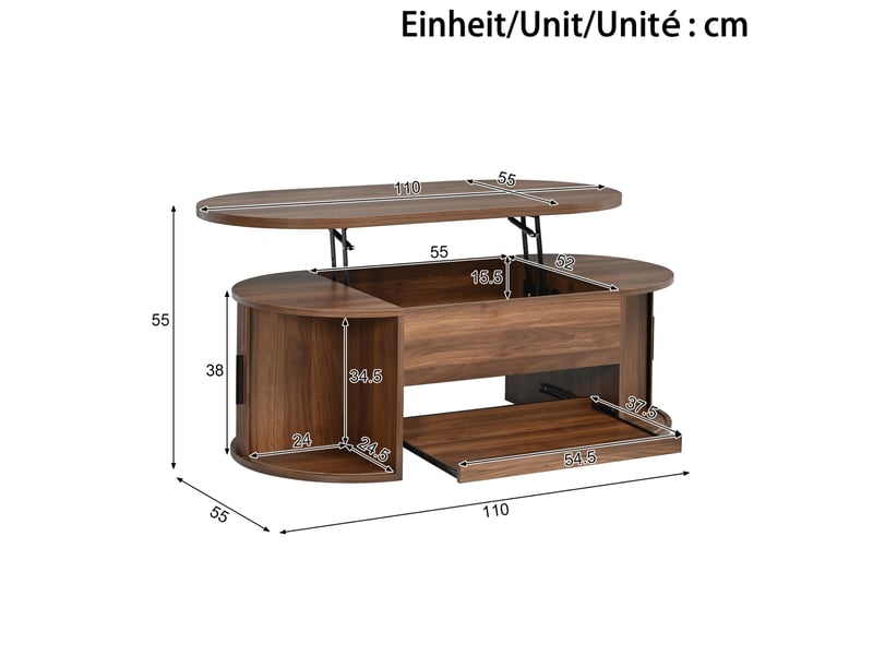  Table basse 110x55x55 cm relevable avec rangement coloris noyer  - Conforama C