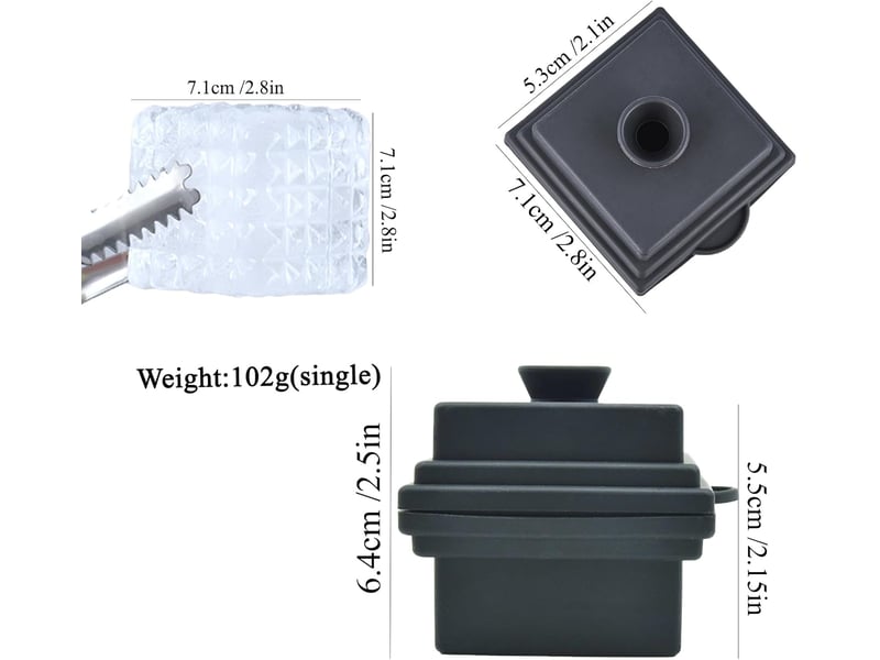  Lot de 2 grands bacs à glaçons carrés en silicone avec couvercle entonnoir - 7 cm - démoulage facile - en forme de losange à fusion lente  - Conforama B