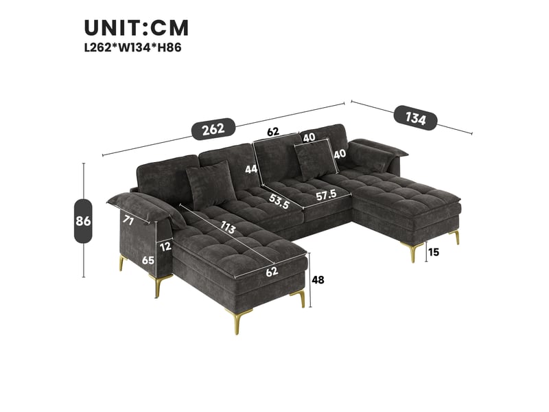  Canapé d'angle panoramique fixe 4 places tissu gris  - Conforama C