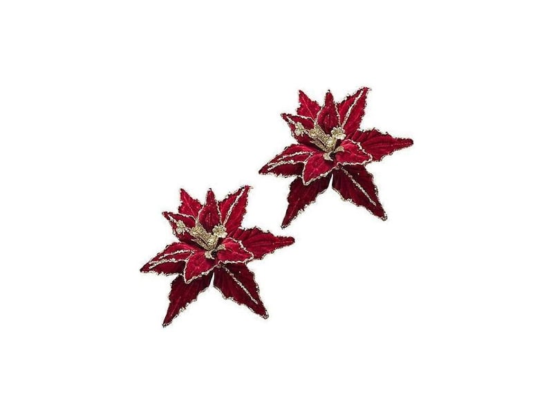  Lot de 2 fleurs artificielles de noël en velours pailleté avec pétales ajustablesvert armée  - Conforama C