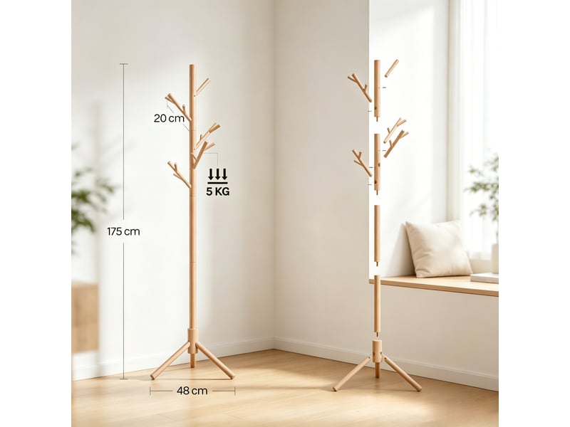 Porte-manteau autoportant, support à vêtements avec design en branches et base stable, porte-manteau, bois naturel - Conforama R