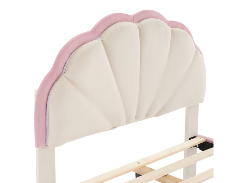  Lit enfant rembourré 90 x 200 cm en velours beige et rose avec led Fay Lum - Conforama D