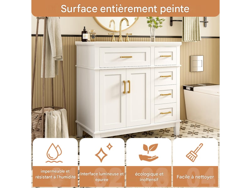  Meuble sous-vasque avec vasque en céramique 2 portes blanc 90 x 46 x 87 cm NK000109AAG - Conforama D