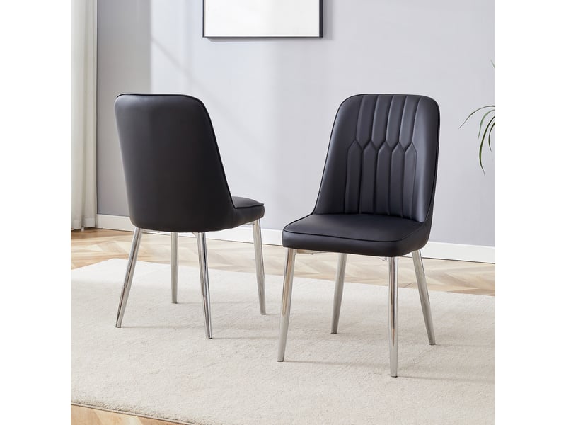  Lot de 2 chaises de salle à manger  40.6x40.6x89cm – design ergonomique et moderne - pieds de chaise argentés - sièges en cuir  - noir  - Conforama E