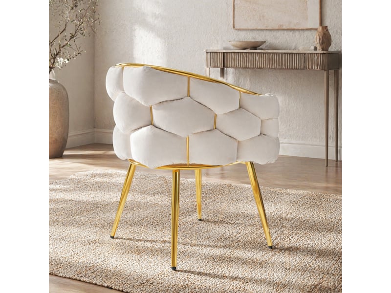  Chaise de salle à manger lot de 2 avec dossier rembourré et pieds avant réglables en velours beige, 44 × 41 × 74 cm  - Conforama B