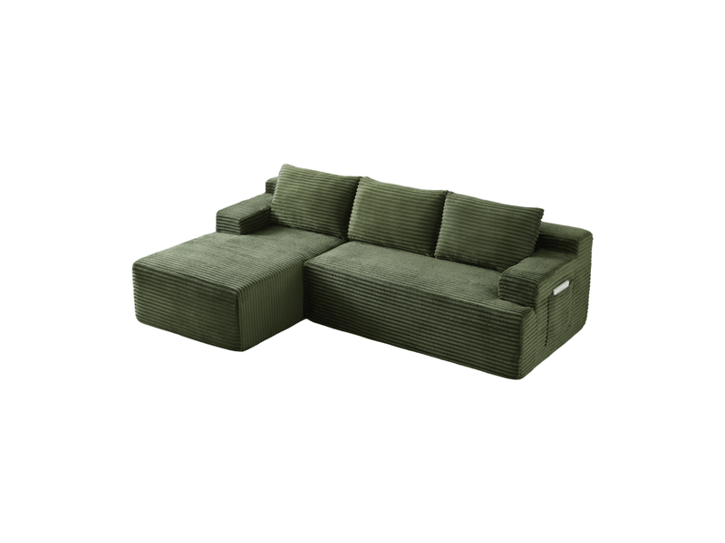  Canapé d’angle modulable convertible 4 places 238x152x66 cm en velours côtelé vert  - Conforama A