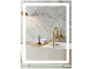 Miroir de salle de bain 60 x 80 cm avec 3 couleurs d'éclairage, étagère en verre, fonction mémoire et interrupteur tactile, argent