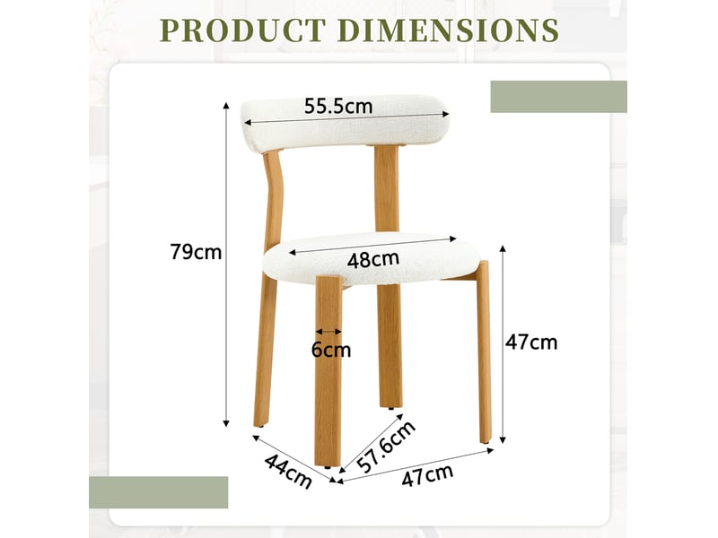  Lot de 2 chaises de salle à manger 79cm, chaise cuisine, style scandinave, dossier ergonomique, confortable, blanc, bois  - Conforama C