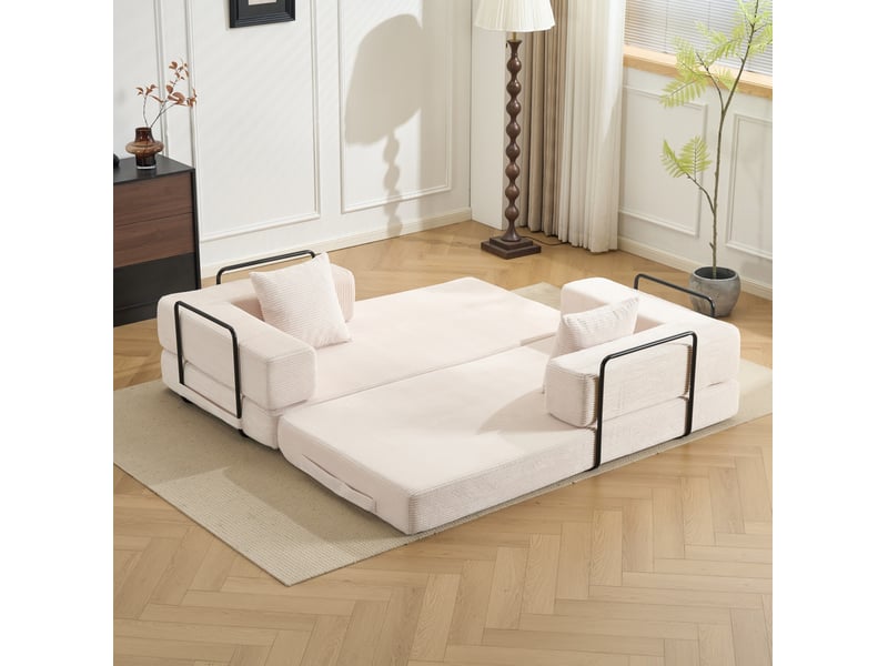  Canapé convertible au sol modenvie 2 places en velours côtelé blanc 185 x 92,5 x 60 cm  - Conforama E