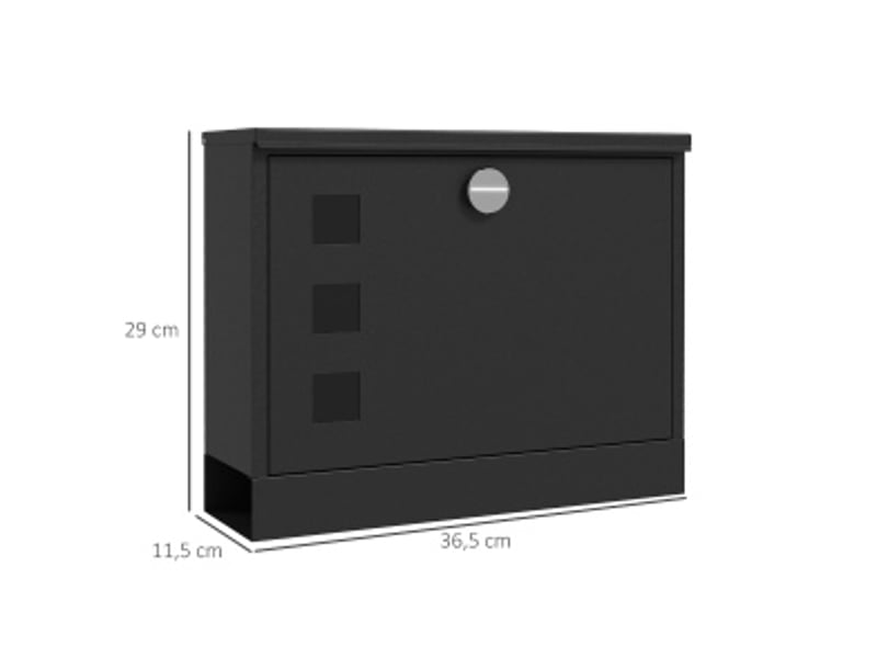 Boîte aux lettres murale 36,5 x 11,5 x 29 cm – noire – serrure, porte-journaux, 2 clés et fenêtres de contrôle - Conforama C