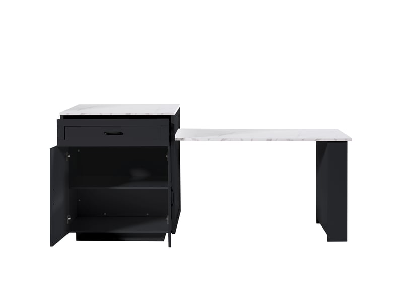  Îlot de cuisine extensible 133x70x93.5 cm à 202x70x93.5 cm avec rangement, 2 tiroirs et 4 compartiments mdf noir  - Conforama A