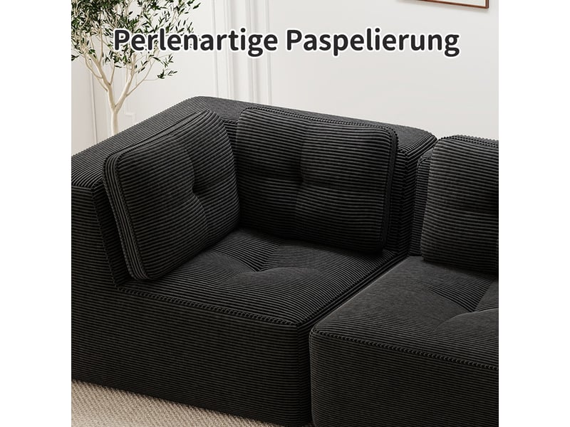  Canapé modulable d’angle sans cadre avec ottomane en velours côtelé noir  - Conforama E