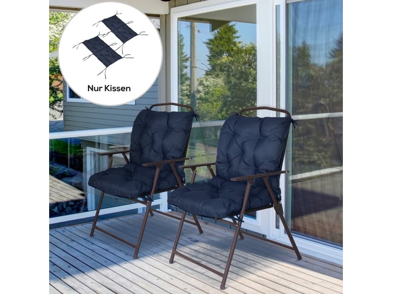  Lot de 2 coussins de chaise 98 x 50 x 8 cm bleu fonce polyester, attaches a nouer pour assise  - Conforama D