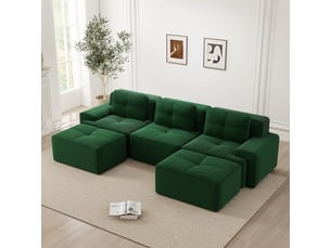 Canapé modulable,293x177x69 cm,3 places avec ottoman,velours côtelé,vert