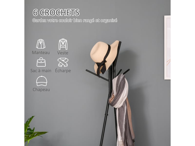 Porte-manteau trépied style industriel branches 2 étagères + 6 patères dim. 52l x 46l x 182h cm noir métal - Conforama D