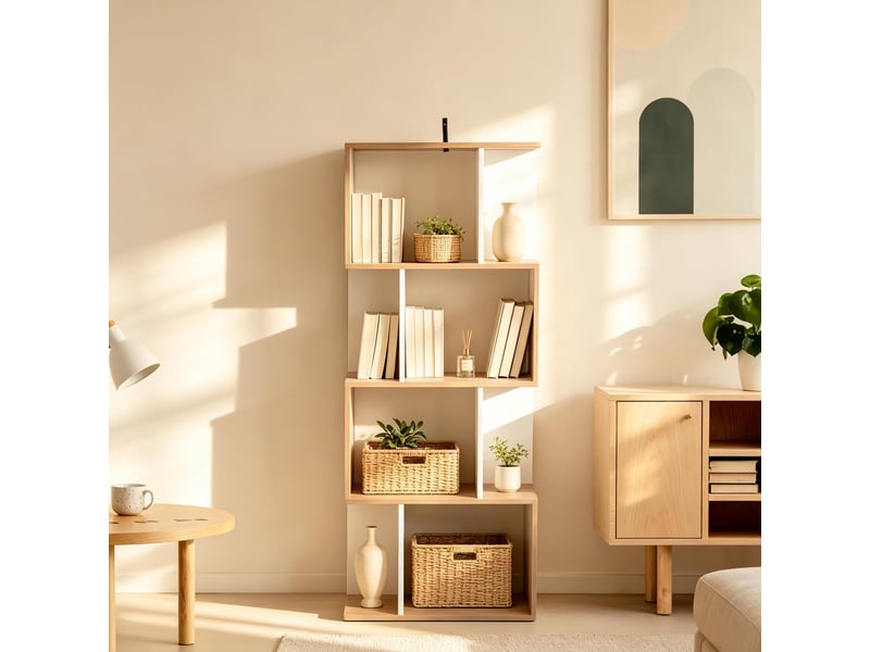  Bibliothèque minimaliste en s, étagère ouverte design, tour de rangement séparateur élégant  - Conforama B